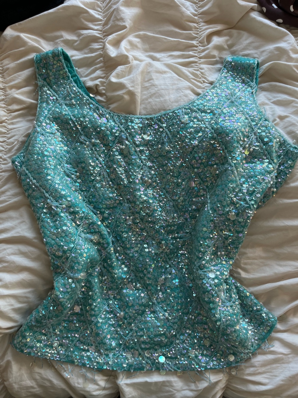 Girls Sequin Party Top - Aqua Blue